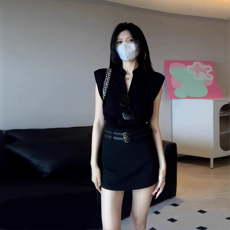 黑色西装半身裙女夏季小个子高腰a字裙辣妹包臀裙御姐风短裙子