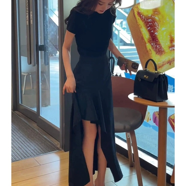 夏新款时尚短袖上衣设计感不规则半身裙女装套装轻奢高级感女人味