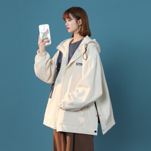 XZ-230-1-22JK10秋中性风机能排扣冲锋衣宽松防风连帽夹克P78控98图片