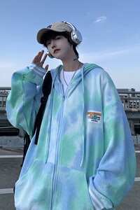 XZ-230-1-22W10港风cityboy宽松扎染渐变休闲连帽夹克P78控98货足图片