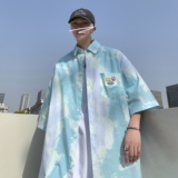 XZ-230-1CS219清凉一夏全棉宽松水墨扎染渐变休闲短袖衬衫P48控68，男装T恤，星座230-1