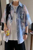 XZ-230-1CS202大码港风水墨扎染渐变高品质休闲短袖衬衫P45控58，男装T恤，星座230-1