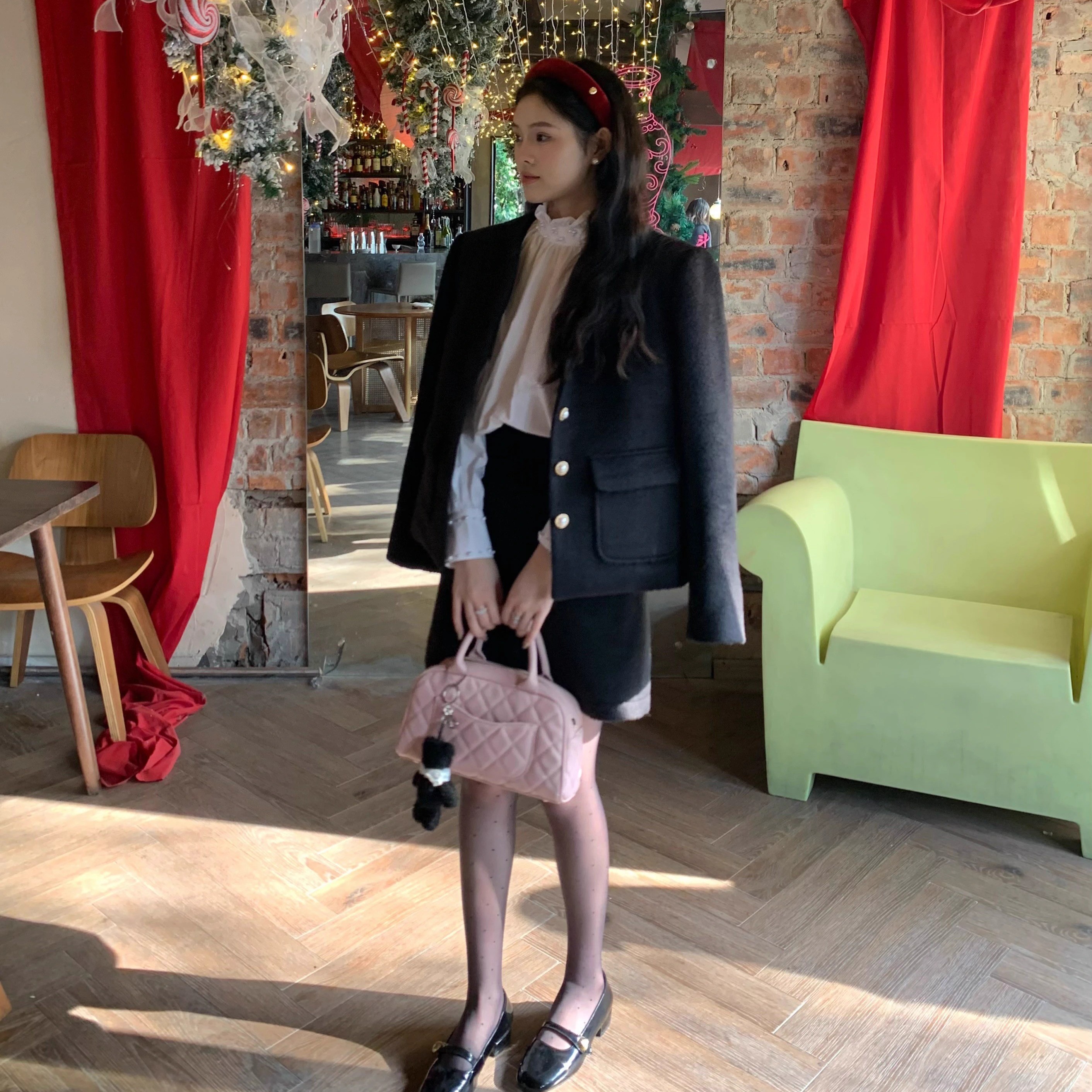 一只西由XIYO复古气质夹棉小香风短外套半裙套装2025冬季两件套女