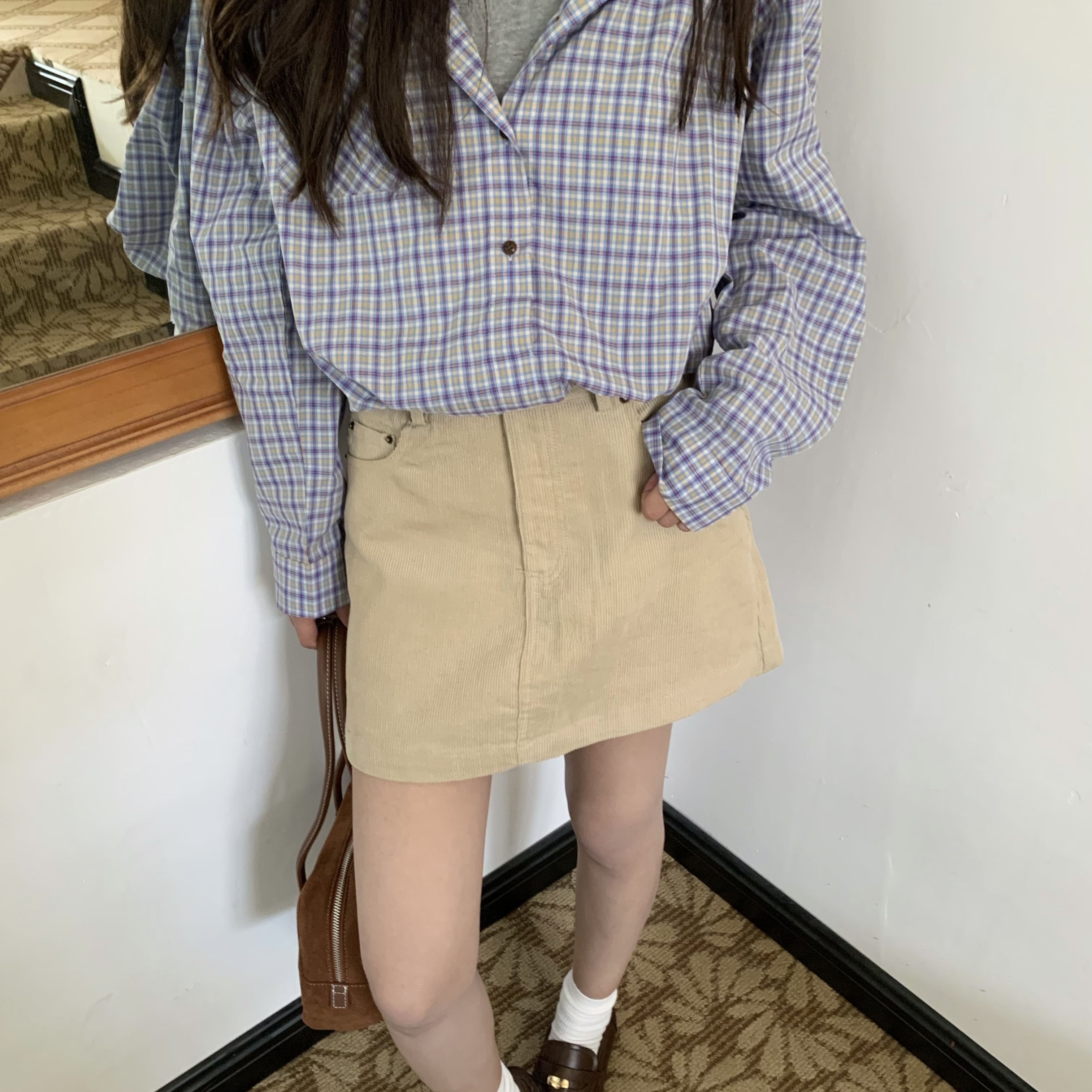 一只西由XIYO灯芯绒半身裙早秋卡其高腰显瘦包臀A字小个子短裙女