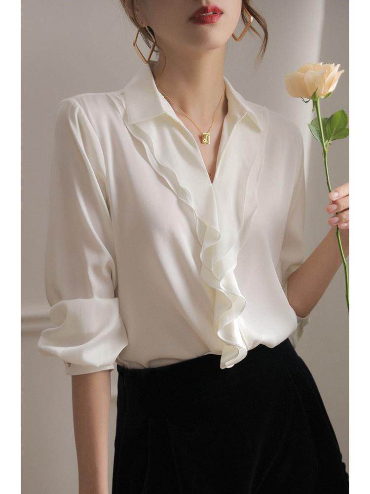 봄과 가을 의류 통관 대외 무역 고급 탑 테일 상품 여성 뽕나무 실크 테일 싱글 셔츠 아우터 싱글 컷 라벨 카운터 핫 스타일