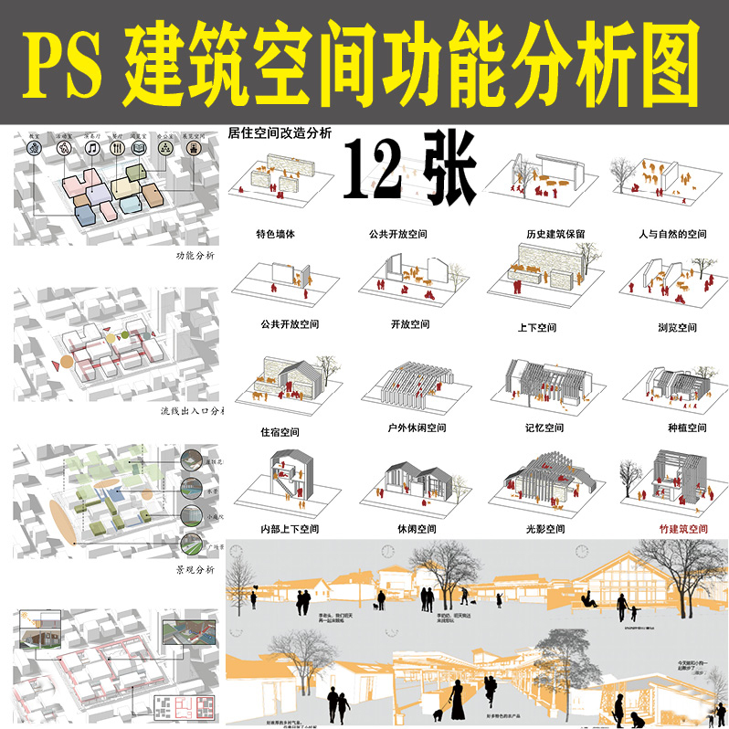 通用ps建筑日常人群需求分析图改造空间功能空气流通psd分层素材