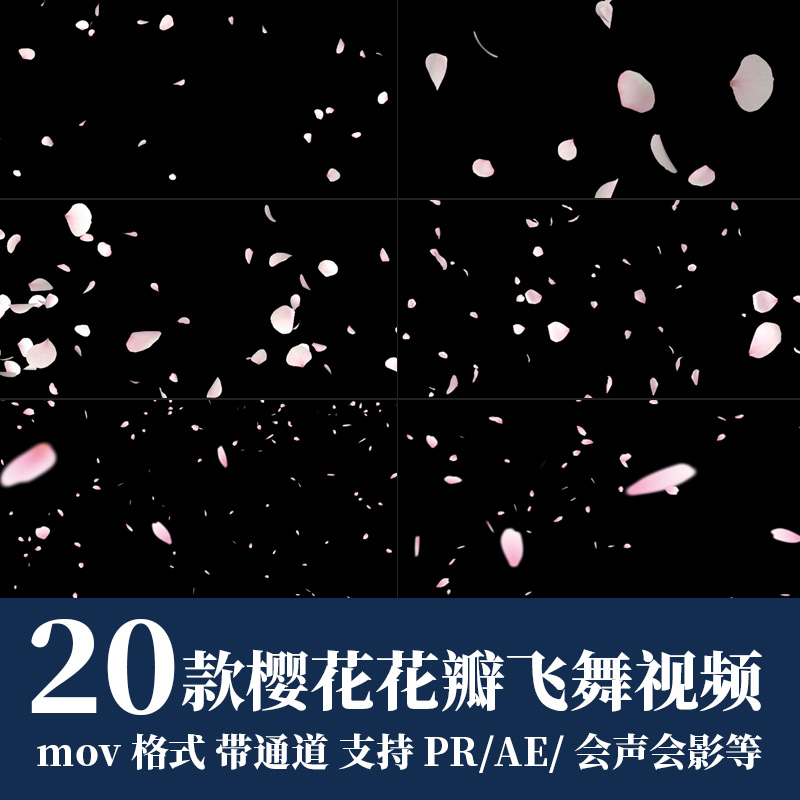 pr/ae视频素材唯美浪漫樱花桃花飞舞花瓣飘落特效动画mov透明通道