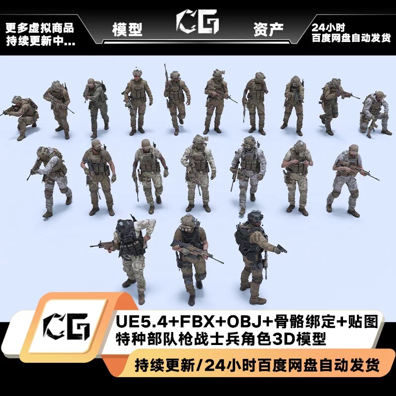 武器装备军事特种部队枪战士兵角色3D人物模型UE+FBX+OBJ骨骼绑定图片
