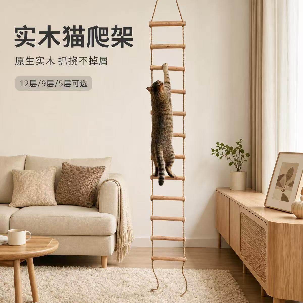 纯实木猫咪爬架墙面悬空猫咪登高梯攀爬架耐磨壁挂宠物用品玩具