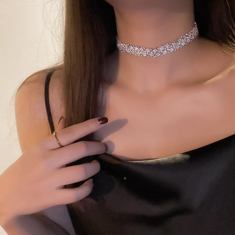 欧美夸张设计满钻项链潮流时尚个性锁骨链网红简约颈饰女定制