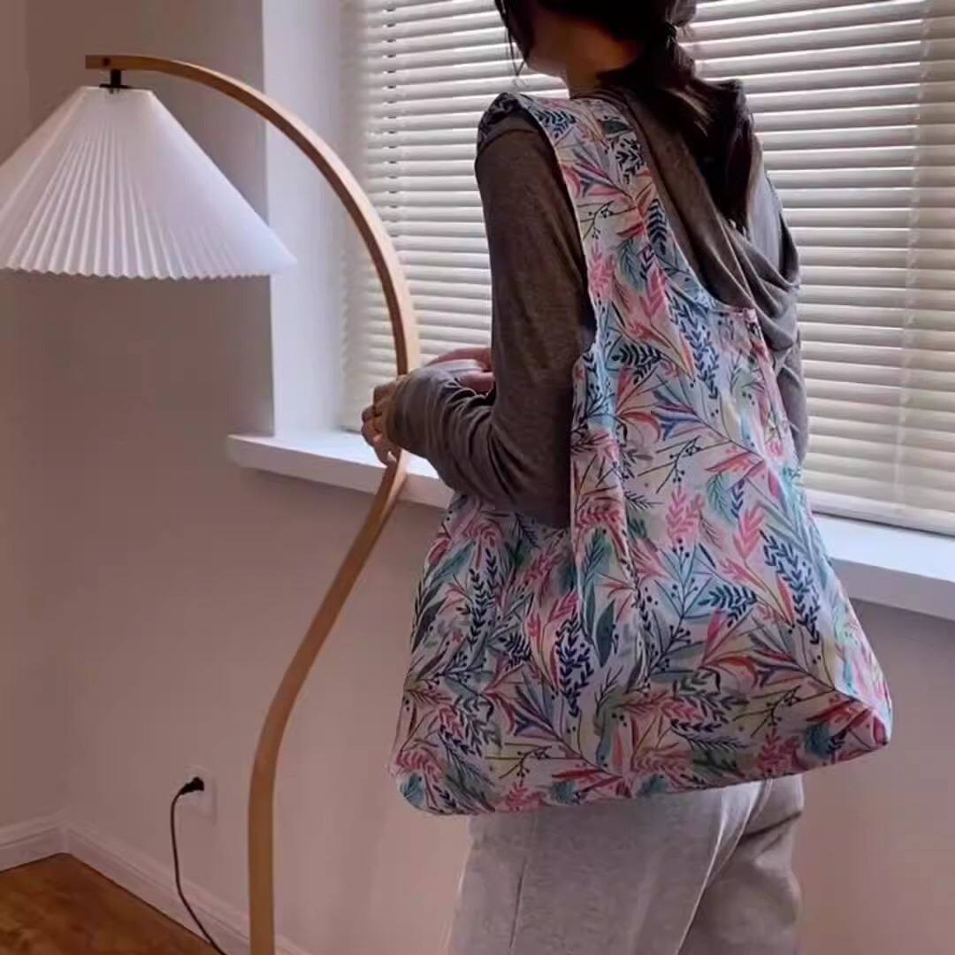 超市折叠购物袋涤纶牛津布便携收纳袋超市大容量买菜包手提布袋子