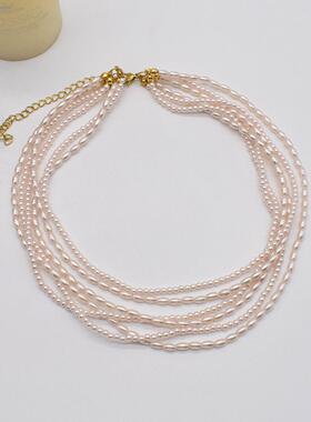 欧美米粒珍珠项链多层叠戴气质优