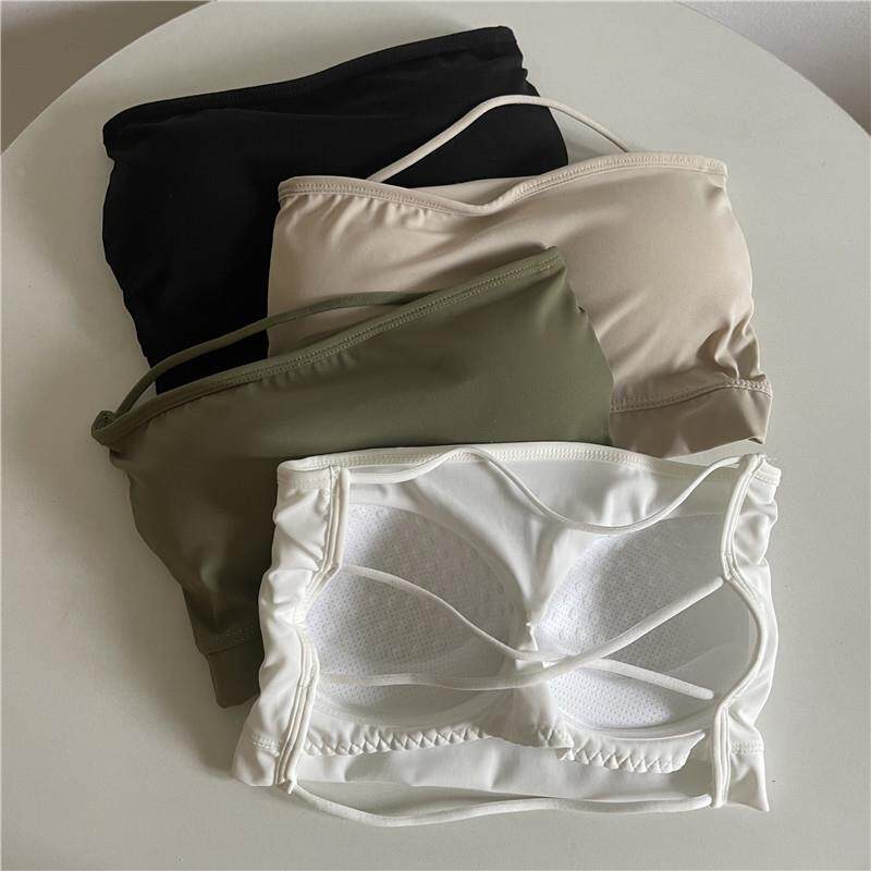 无肩带抹胸内衣女防走光带胸垫裹胸内搭交叉美背文胸小胸聚拢定制