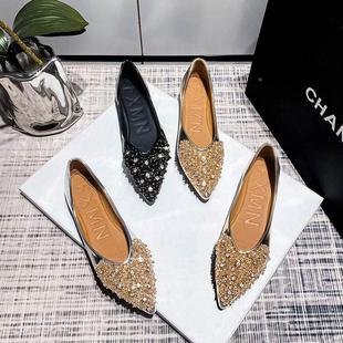 春季 女浅口2027新款 鞋 子银色水钻粗跟低跟大码 法式 瓢鞋 气质单鞋