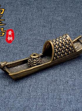 做旧乌篷船创意香插传统渔船桌面摆件茶宠古玩杂项老铜器
