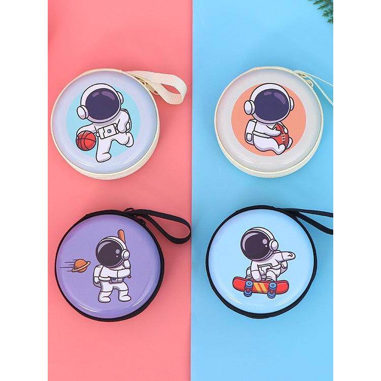 新款宇航员马口铁零钱包圆形零钱收纳耳机线收纳包儿童手提拉链盒