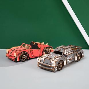 3D立体拼图手工制作木质拼装仿真车消防车模型开发diy玩具