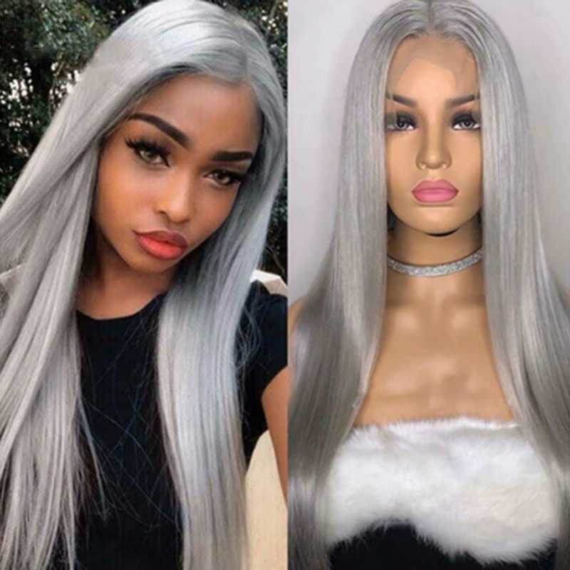 新品假发女奶奶灰长直发欧美时尚仿真发头套straight hair