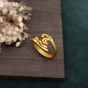 国潮祥云金色男女通用几何图型珐琅指环宫廷风戴妃款宝石光身戒指