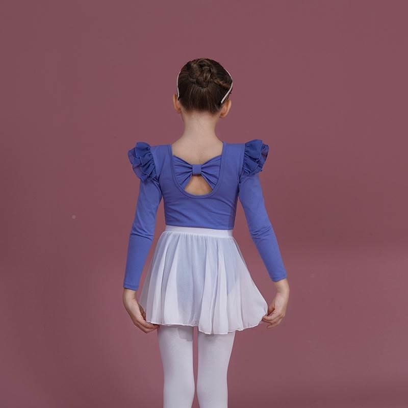 儿童舞蹈服纯棉长袖蓝色女童练功服幼儿芭蕾舞裙套装考级中国舞衣