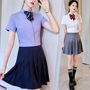 毕业班服春夏季jk套装学院风白衬衫女初中高中校服毕业照衬衫套裙