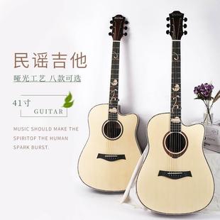 41寸单板民谣吉他guitar 乐器 云杉木涂鸦指板成人木吉他jita面单