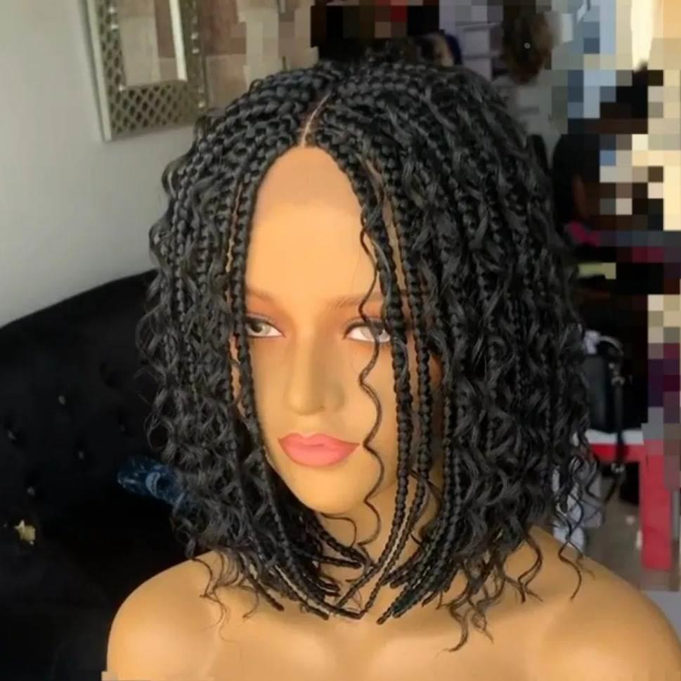 辫子假发hair欧美假发女短发中分机制弹力网化纤头套BoxBraid Wig