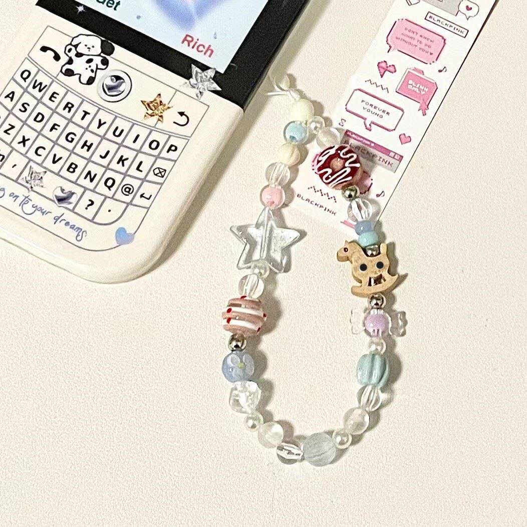 游乐园木马手机链条卡通串珠ccd挂绳可爱相机挂饰手腕式防丢绳