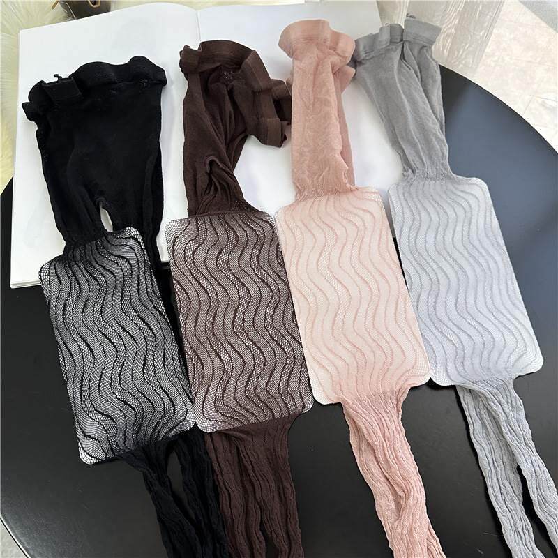 水波纹丝袜高弹力防勾丝镂空网袜复古时髦超薄一体无缝连裤袜