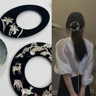 南笙中国螺钿工艺小众设计复古手工古风发钗贝壳古风发簪发饰