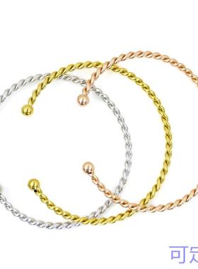 外贸不锈钢手镯麻花圈手镯 时尚简约ins日韩C形开口手镯手环