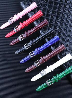 亮皮竹节纹漆皮女手表带配件酒红色粉绿色12 14mm16mm18 20mm定制