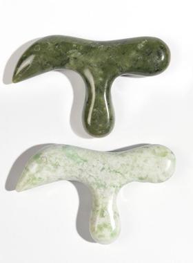 天然玉石刮痧板岫玉三角雀刮痧片按摩器脚底足部三叉点穴按摩棒