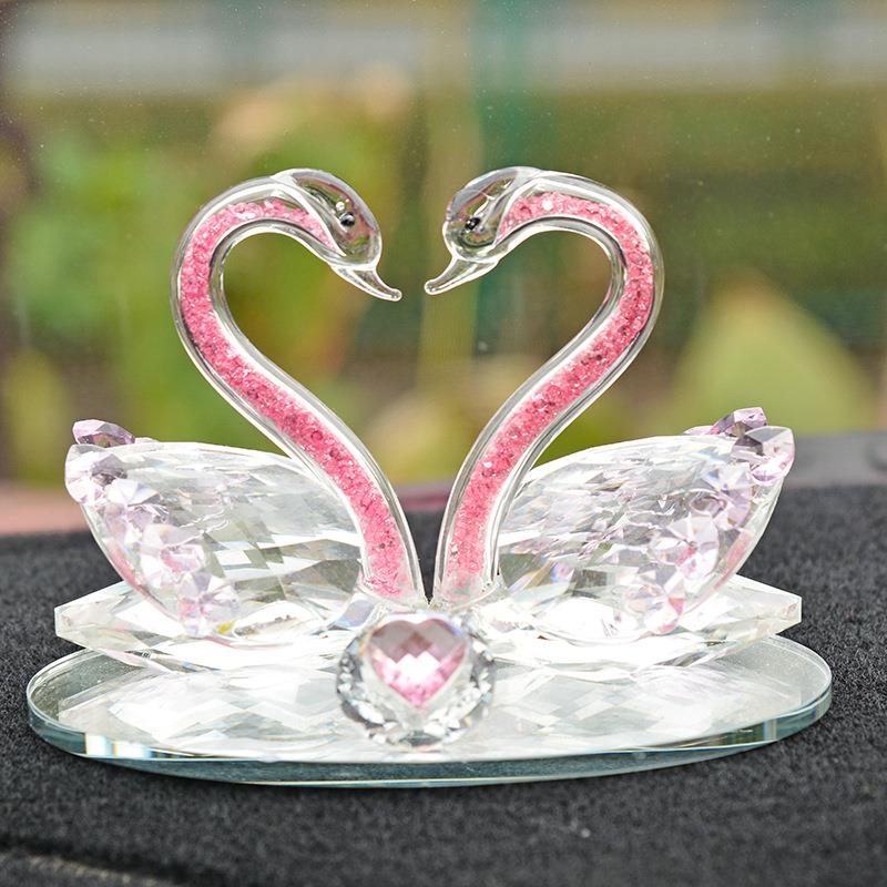 天鹅水晶工动物摆件 水钻情侣天鹅工艺品礼品 汽车水晶香水座摆件