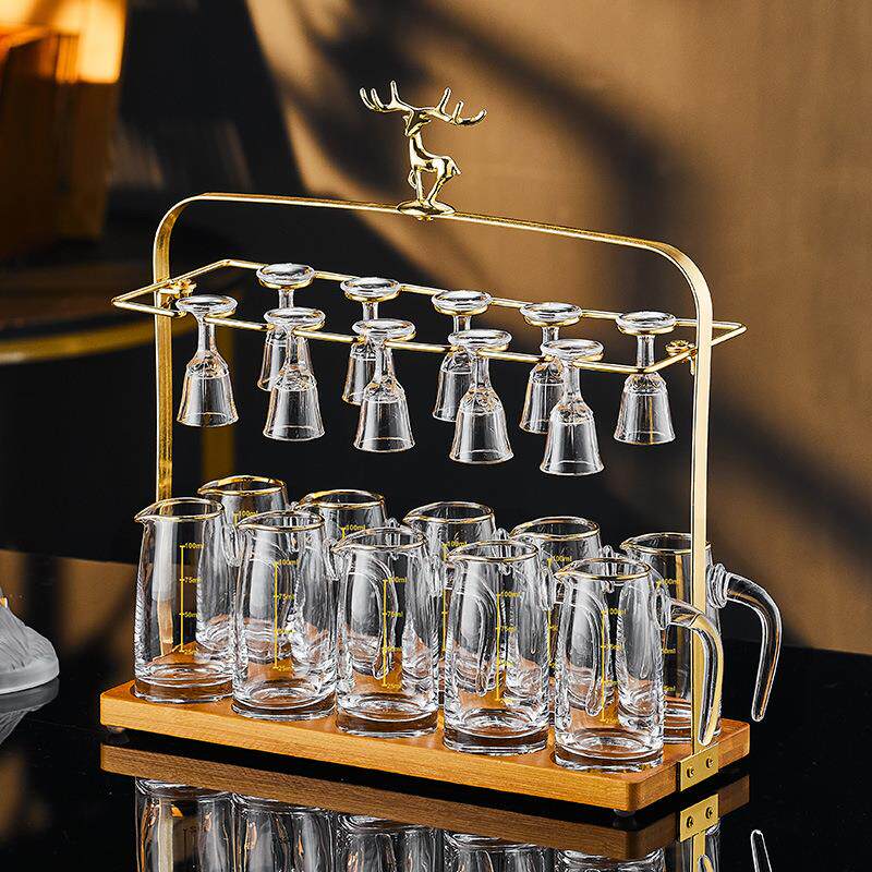 水晶玻璃白酒杯分酒器杯架家用套装高端轻奢小号烈酒小酒杯一口杯