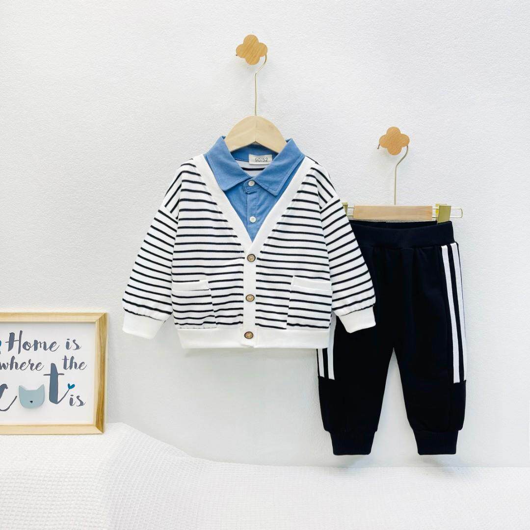 男童秋装两件套2027春秋新款韩版儿童宝宝长袖衬衫翻领卫衣套装潮