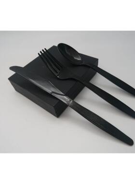 一次性7寸黑色刀叉勺PS塑料套装调羹西餐具叉披萨蛋糕水果叉包邮
