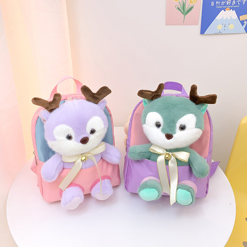 儿童可爱梅花鹿毛绒双肩包春季新款幼儿园书包休闲女孩背包