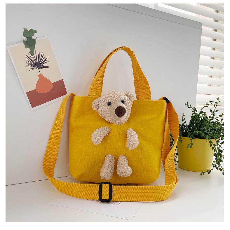 儿童单肩卡通大容量帆布包2025夏季新款ins女童百搭卡通熊斜挎包