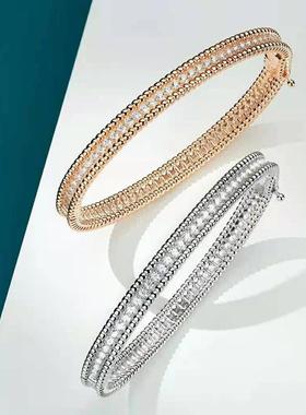 满天星手镯高碳钻925银镀18K金白金镶钻单排钻珠边手饰定制