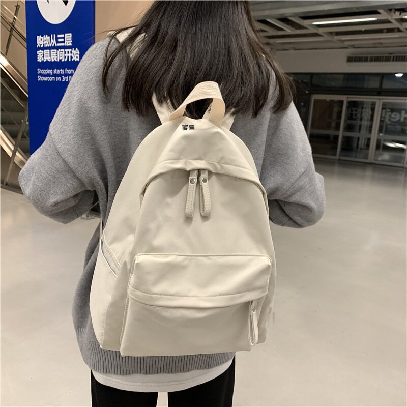 简约百搭色双肩包女大学生日系学院风书包女森系中学生潮背包