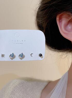 925银针蓝色星球套装耳钉女小众设计感ins风耳环睡觉不用摘耳饰品