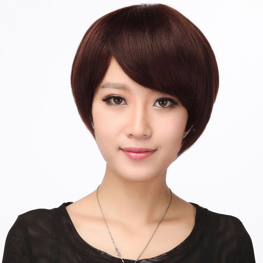 日韩假发女短发 斜刘海真人发 逼真bobo头中老年假发套