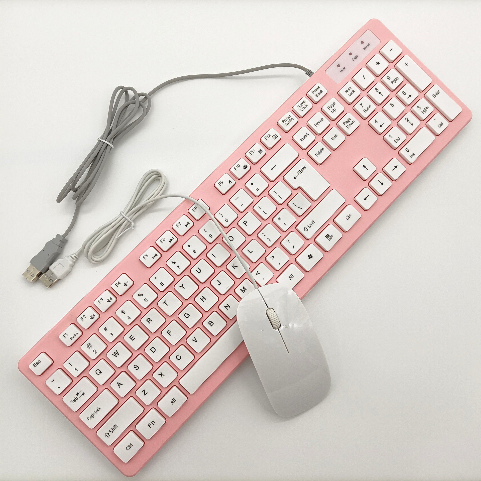 USB口有线键盘鼠标套装巧克力按键无声白色蓝色粉色办公外设