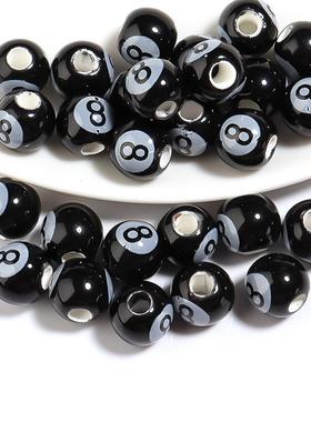 20颗/包 陶瓷多尺寸印花台球黑色数字8圆珠 diy项链手串配件