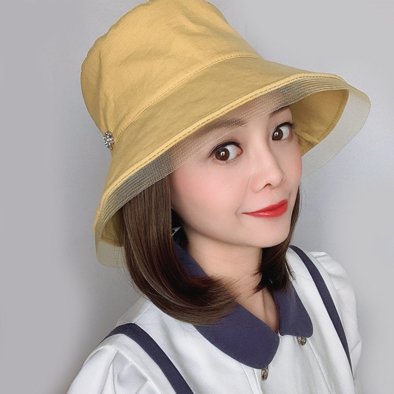 帽子女韩版潮渔夫遮阳帽防晒大沿帽假发女长发假发帽子一体时尚