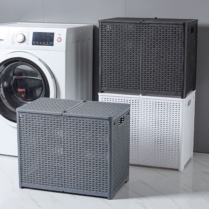 日式脏衣篓带盖分区洗衣可折叠脏衣篮塑料浴室置物脏衣服收纳筐