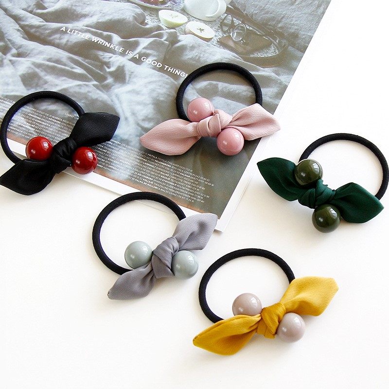 韩国头绳气质简约打结蝴蝶结圆珠百搭发绳马尾皮筋发圈丸子头饰品