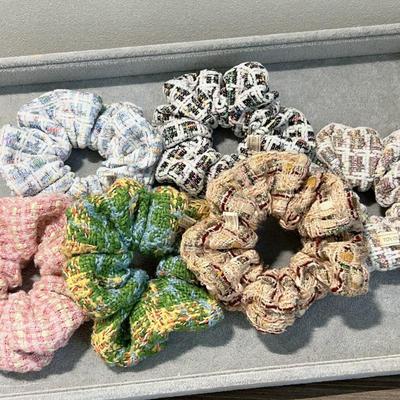 韩国东大门编织感粗花呢小香风重工气质百搭大肠发圈丸子头发饰女