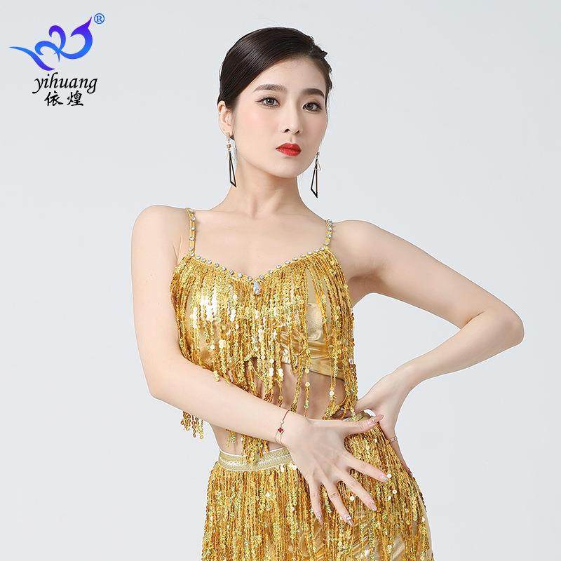欧美吊带流苏舞衣亮片表演演出服上衣 肚皮舞亮片文胸 节日舞蹈服